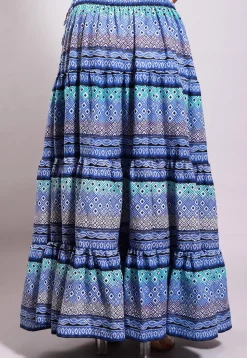 Bandhej Printed Cotton Long Skirt in Blue