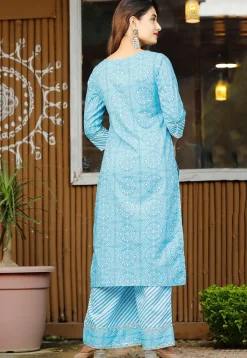 Bandhej Printed Cotton Pakistani Suit in Blue