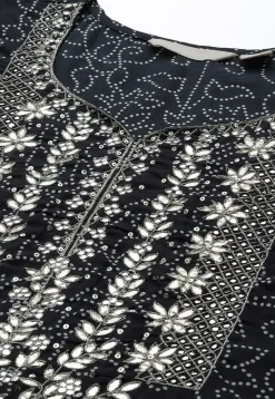 Bandhej Printed Cotton Pakistani Suit in Black