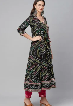 Bandhej Printed Cotton Pakistani Suit in Black