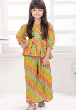 Bandhej Printed Cotton Peplum Style Top Set in Multicolor