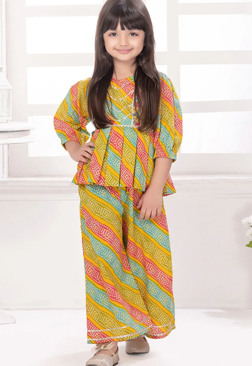 Bandhej Printed Cotton Peplum Style Top Set in Multicolor