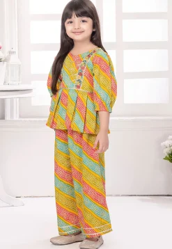 Bandhej Printed Cotton Peplum Style Top Set in Multicolor