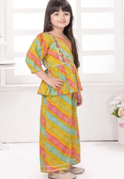 Bandhej Printed Cotton Peplum Style Top Set in Multicolor
