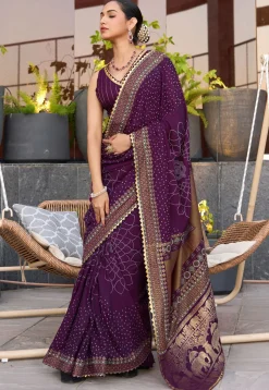 Bandhej Printed Cotton Saree in Violet