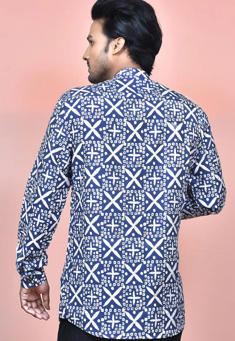 Bandhej Printed Cotton Silk Shirt in Navy Blue