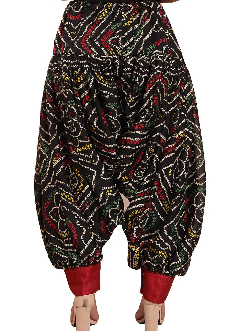 Bandhej Printed Crepe Alladin Pant in Black