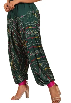 Bandhej Printed Crepe Alladin Pant in Dark Green