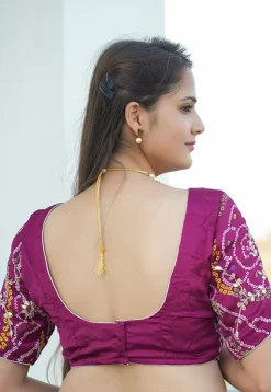 Bandhej Printed Crepe Blouse in Magenta