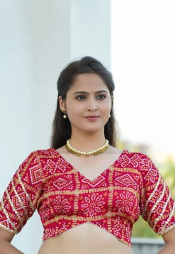 Bandhej Printed Crepe Blouse in Red