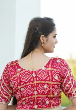 Bandhej Printed Crepe Blouse in Red