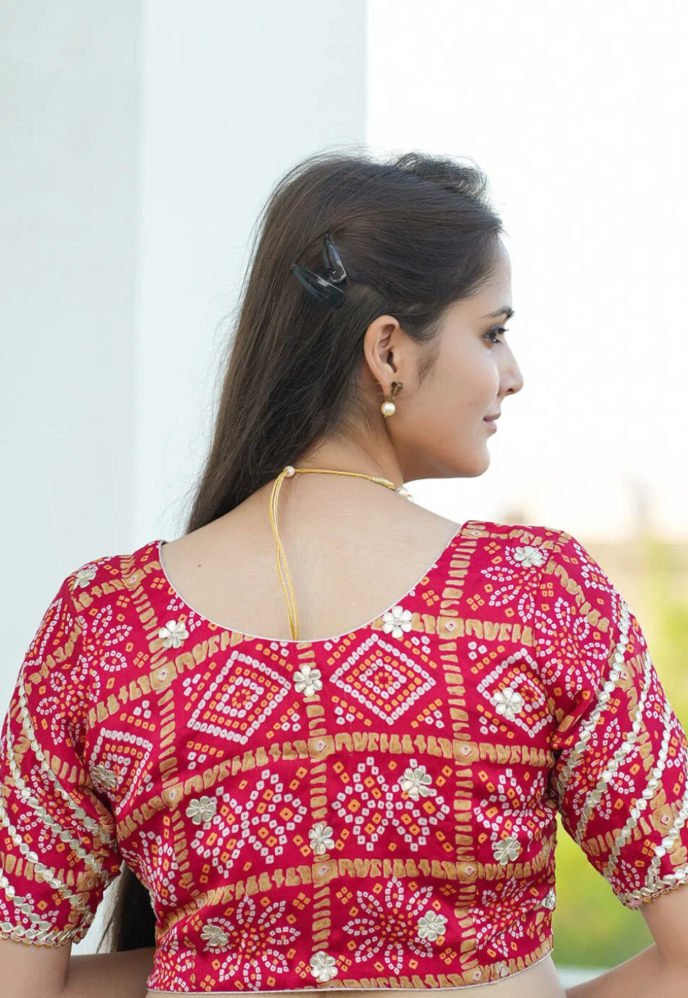Bandhej Printed Crepe Blouse in Red