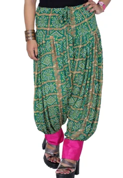 Bandhej Printed Crepe Harem Pant in Teal Green