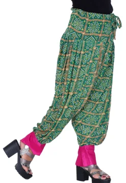 Bandhej Printed Crepe Harem Pant in Teal Green