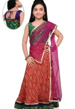 Bandhej Printed Crepe Lehenga Set in Red