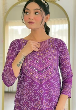 Bandhej Printed Crepe Pakistani Suit in Purple