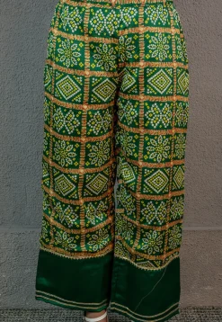 Bandhej Printed Crepe Palazzo  in Green