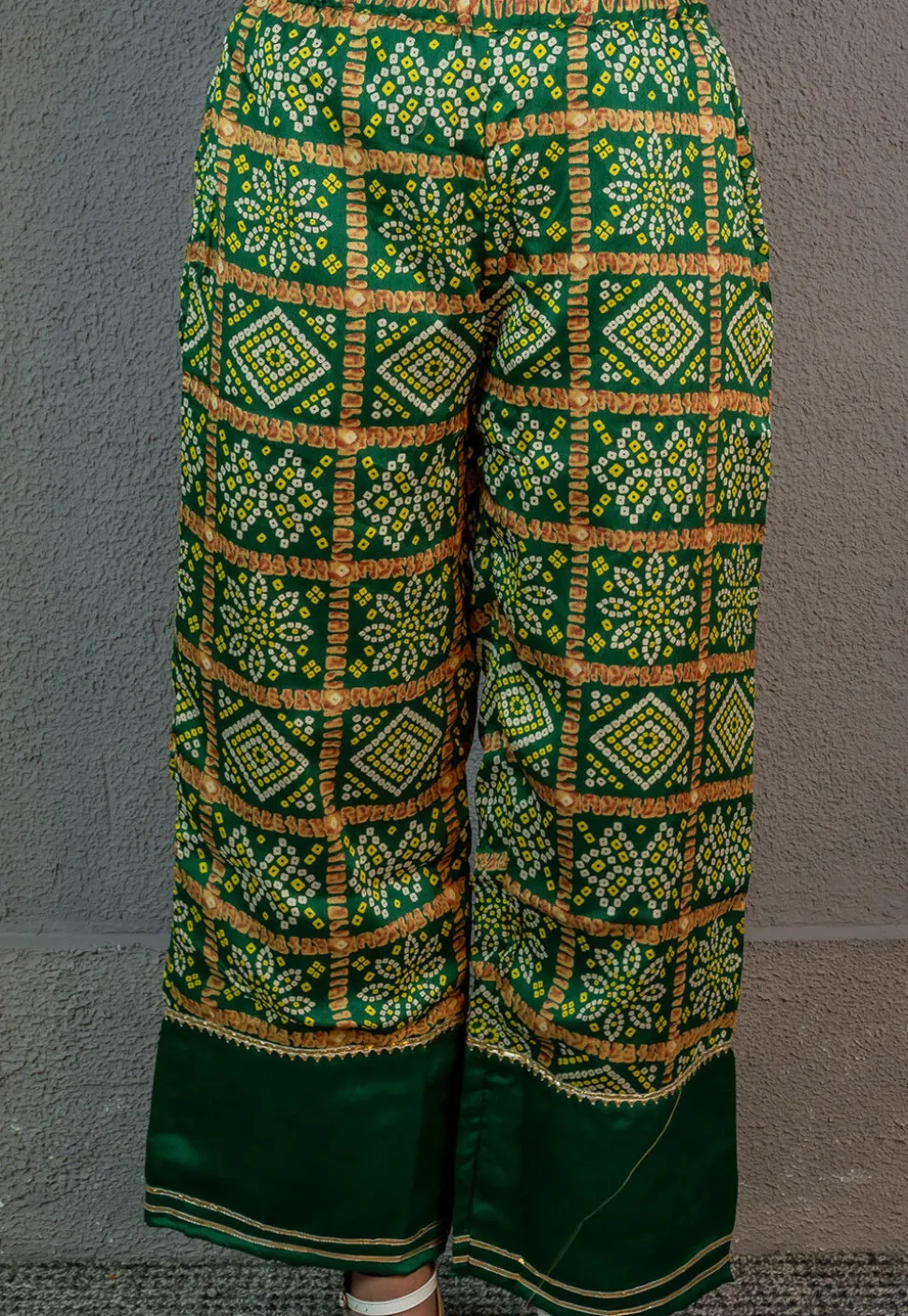 Bandhej Printed Crepe Palazzo in Green