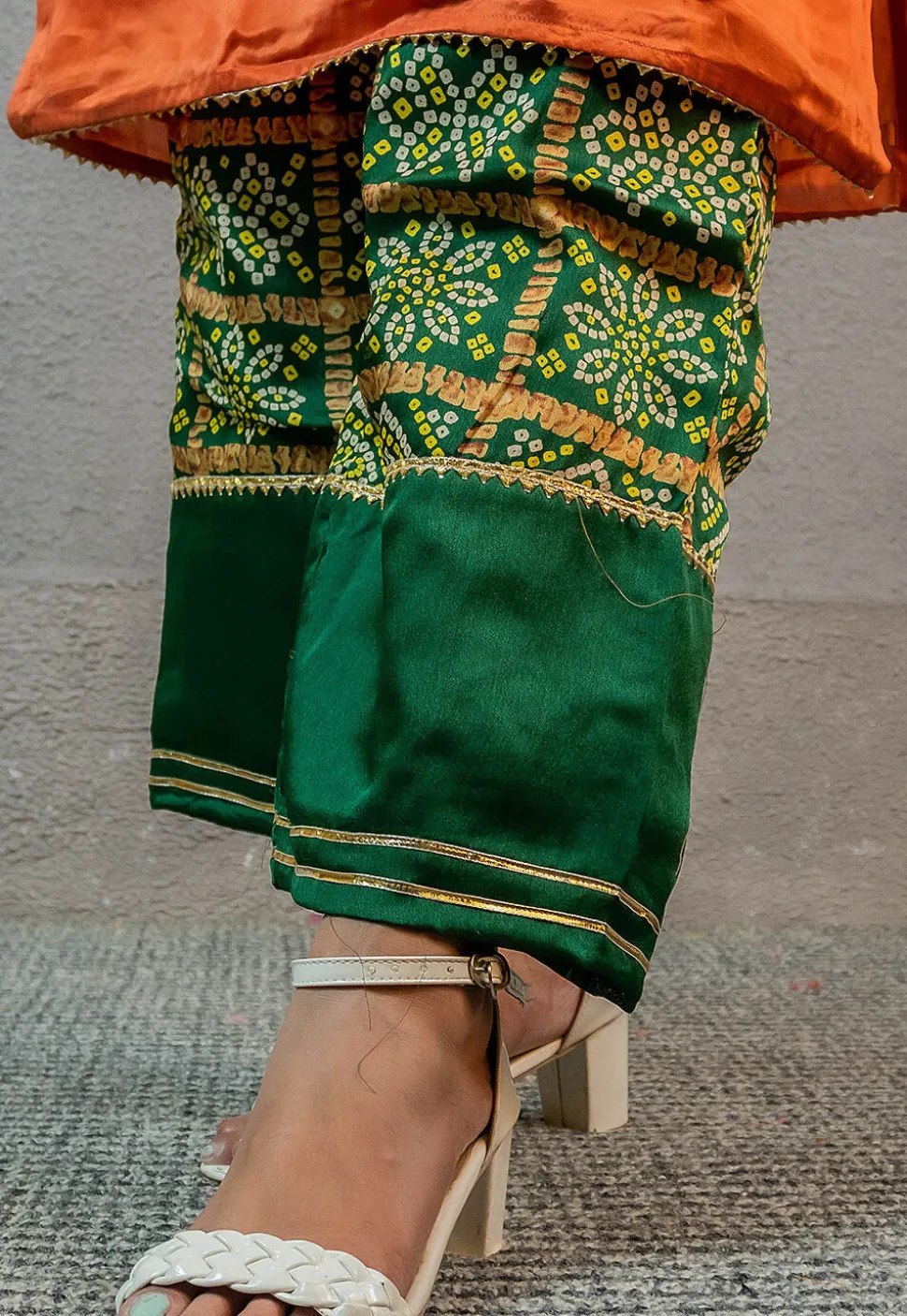 Bandhej Printed Crepe Palazzo in Green