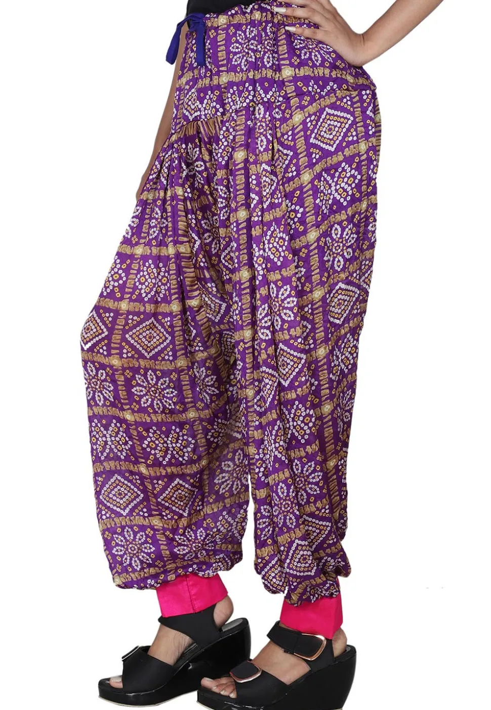 Bandhej Printed Crepe Patiala in Purple