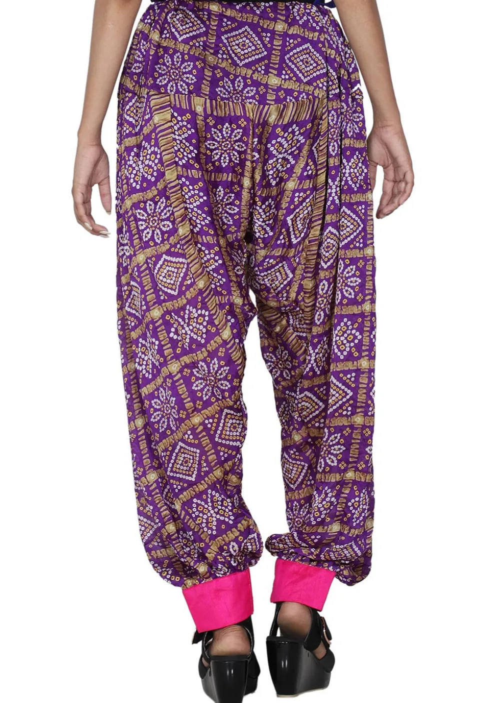 Bandhej Printed Crepe Patiala in Purple