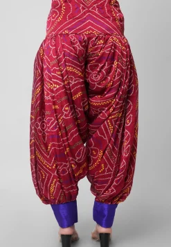 Bandhej Printed Crepe Patiala in Maroon