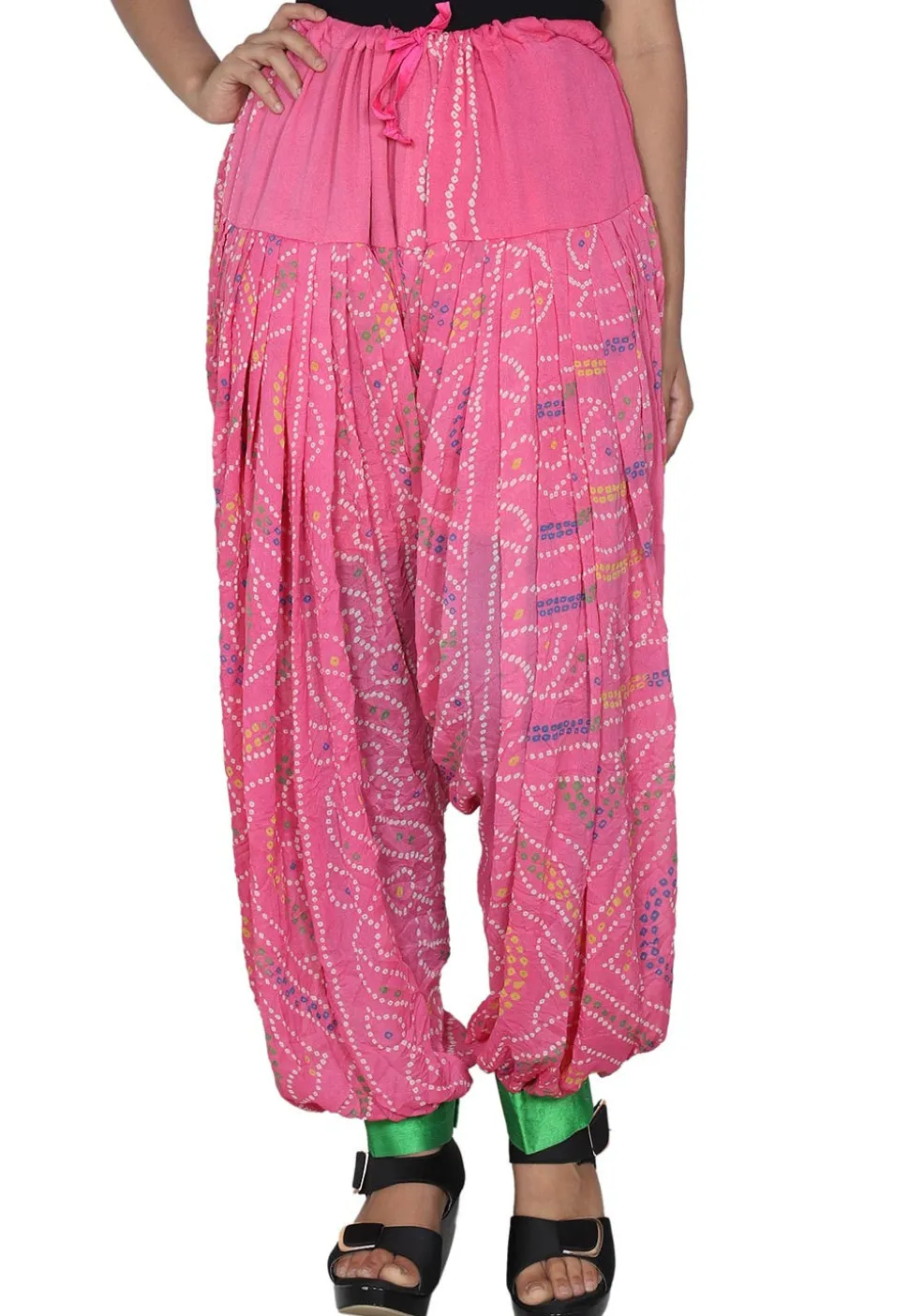 Bandhej Printed Crepe Patiala in Pink