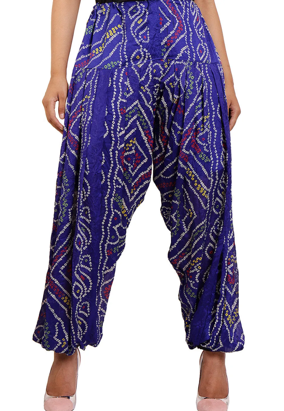 Bandhej Printed Crepe Patiala in Royal Blue