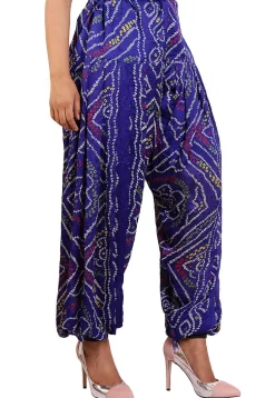 Bandhej Printed Crepe Patiala in Royal Blue