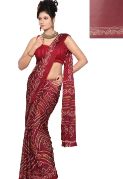 Bandhej Printed Crepe Saree in Maroon