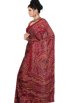 Bandhej Printed Crepe Saree in Maroon