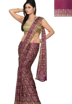 Bandhej Printed Crepe Saree in Magenta