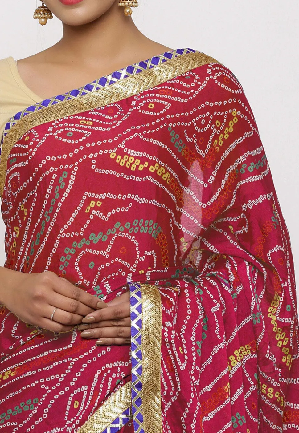 Bandhej Printed Crepe Saree in Fuchsia