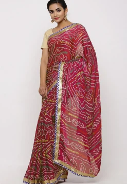 Bandhej Printed Crepe Saree in Fuchsia
