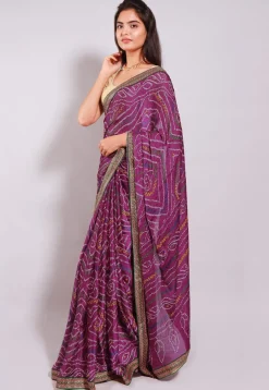Bandhej Printed Crepe Saree in Magenta