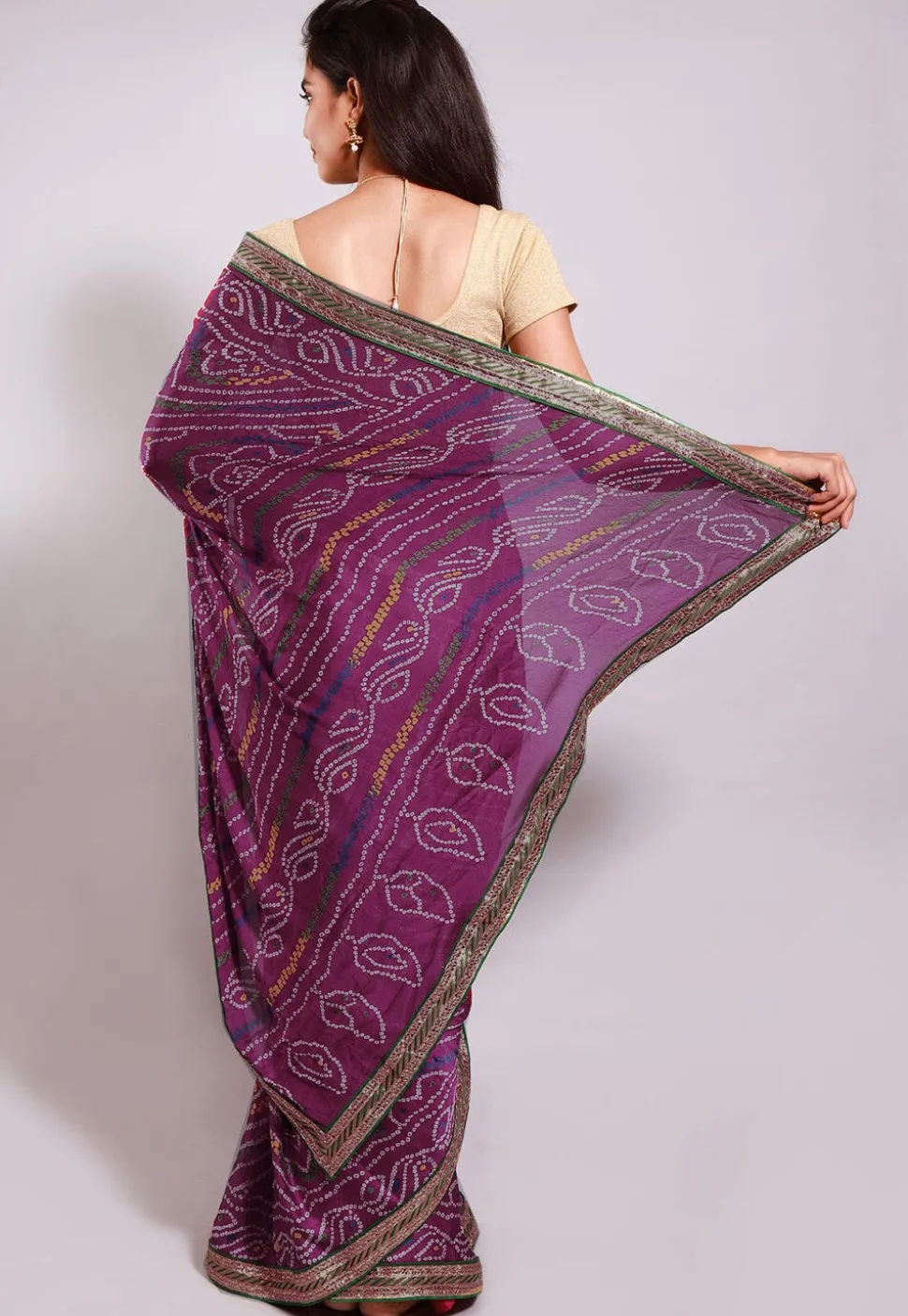 Bandhej Printed Crepe Saree in Magenta
