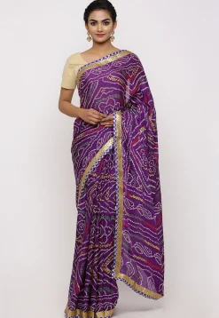 Bandhej Printed Crepe Saree in Purple