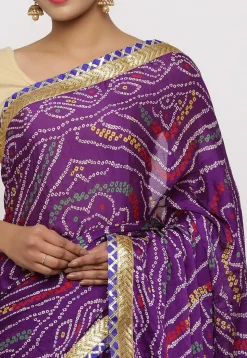 Bandhej Printed Crepe Saree in Purple