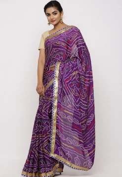Bandhej Printed Crepe Saree in Purple