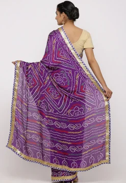 Bandhej Printed Crepe Saree in Purple