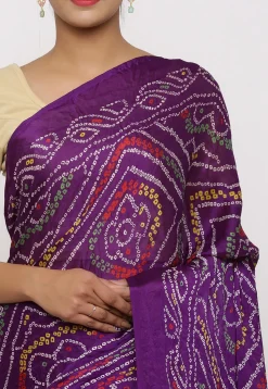 Bandhej Printed Crepe Saree in Purple