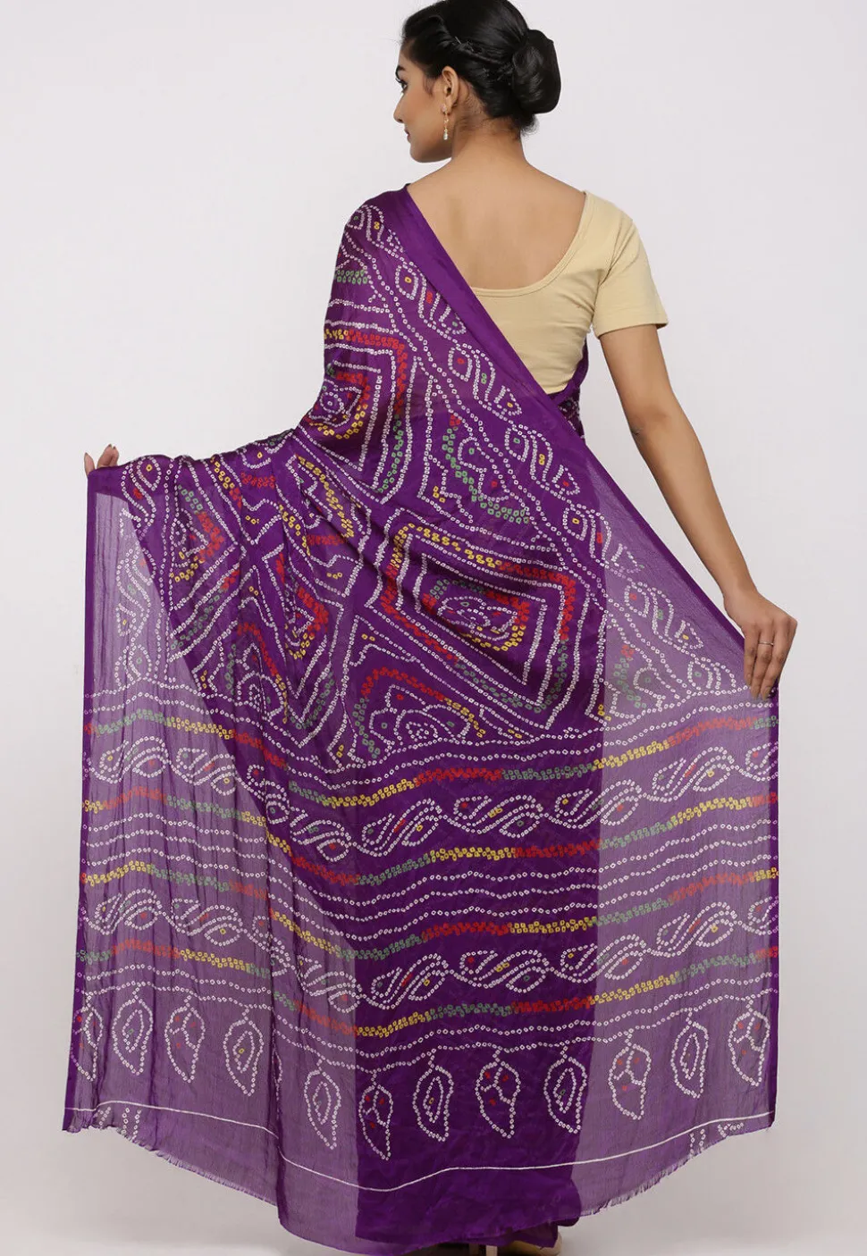 Bandhej Printed Crepe Saree in Purple