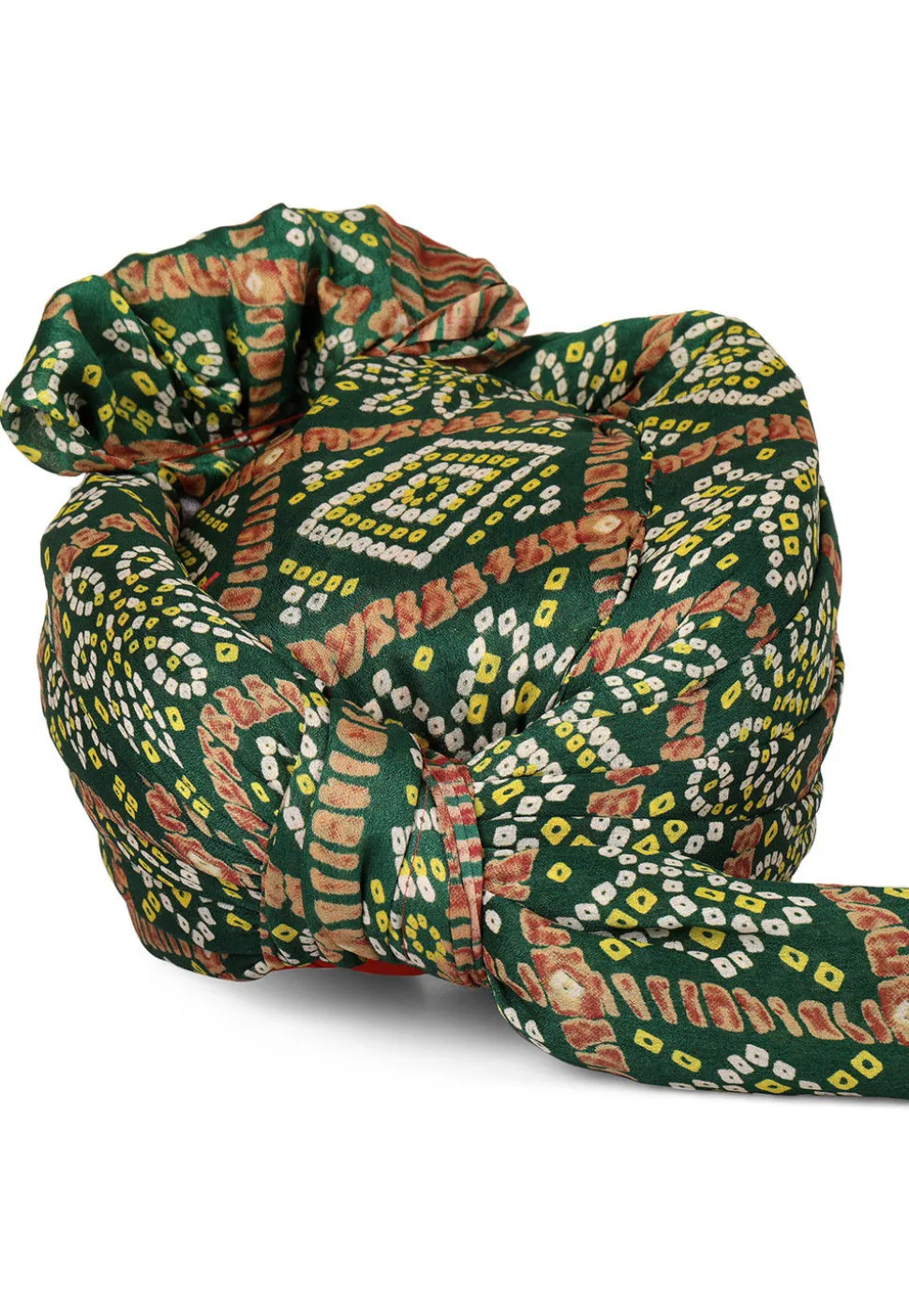 Bandhej Printed Crepe Turban in Dark Green