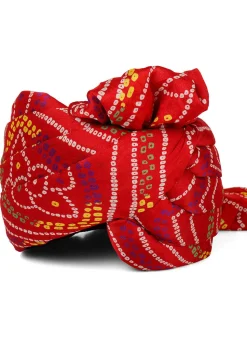 Bandhej Printed Crepe Unisex Turban in Red