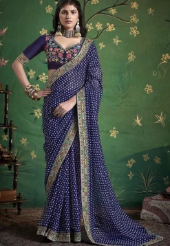 Bandhej Printed Georgette Saree in Navy Blue