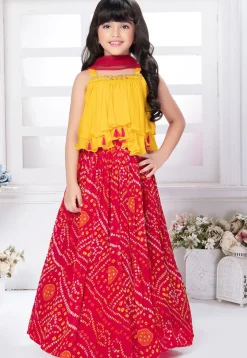 Bandhej Printed Georgette Lehenga in Pink