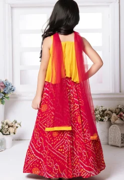 Bandhej Printed Georgette Lehenga in Pink