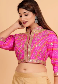 Bandhej Printed Georgette Blouse in Pink