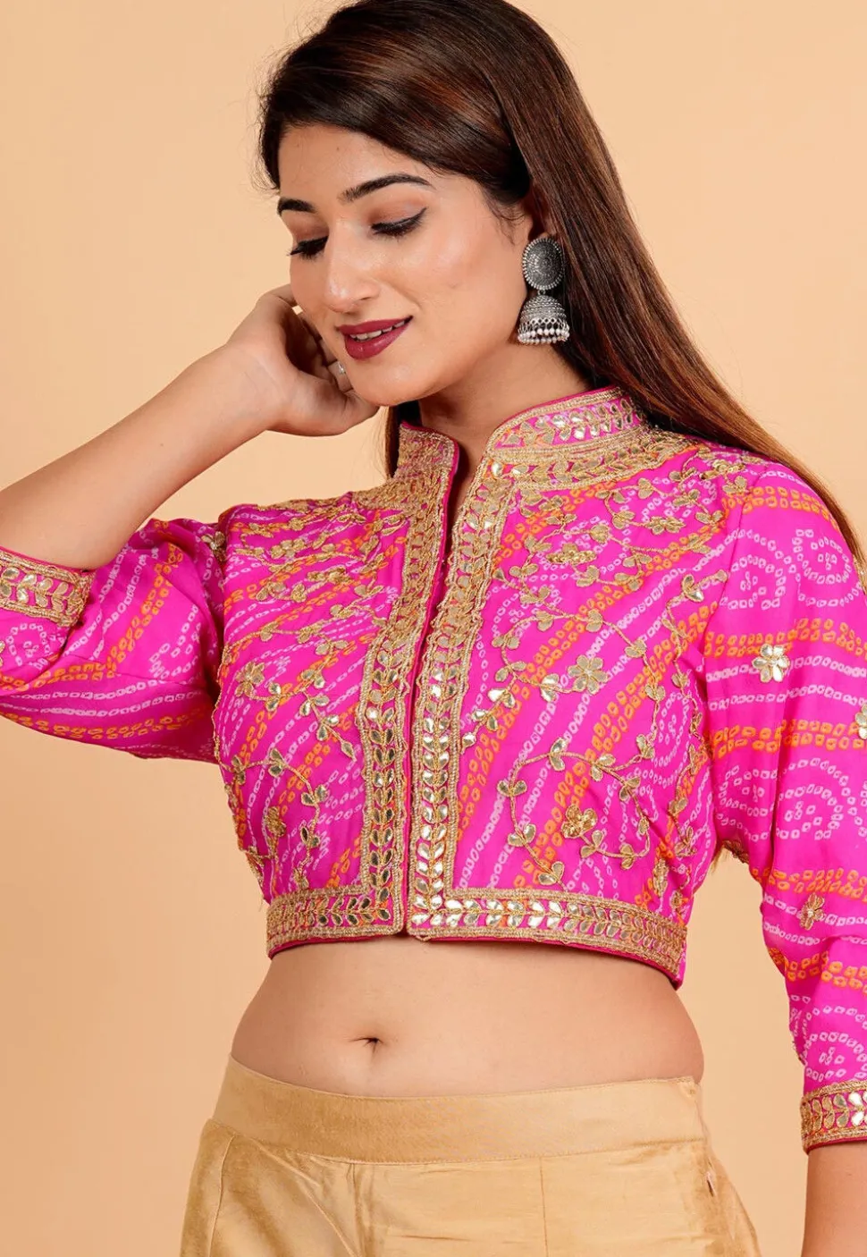Bandhej Printed Georgette Blouse in Pink