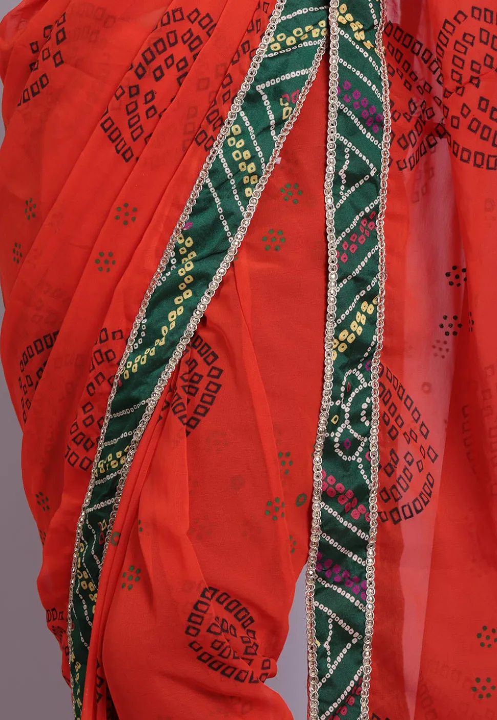 Bandhej Printed Georgette Saree in Orange